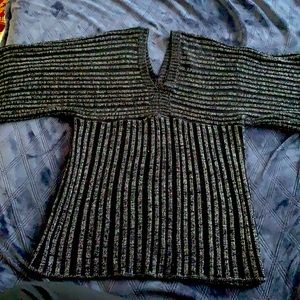 Women’s Sweater Black and Silver Stripped 1X